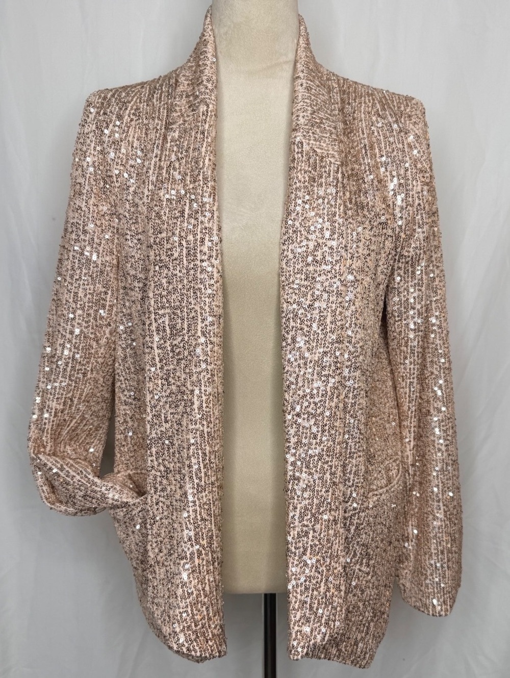 Anthropologie Greylin Danni Sequin Blazer Rose Gold